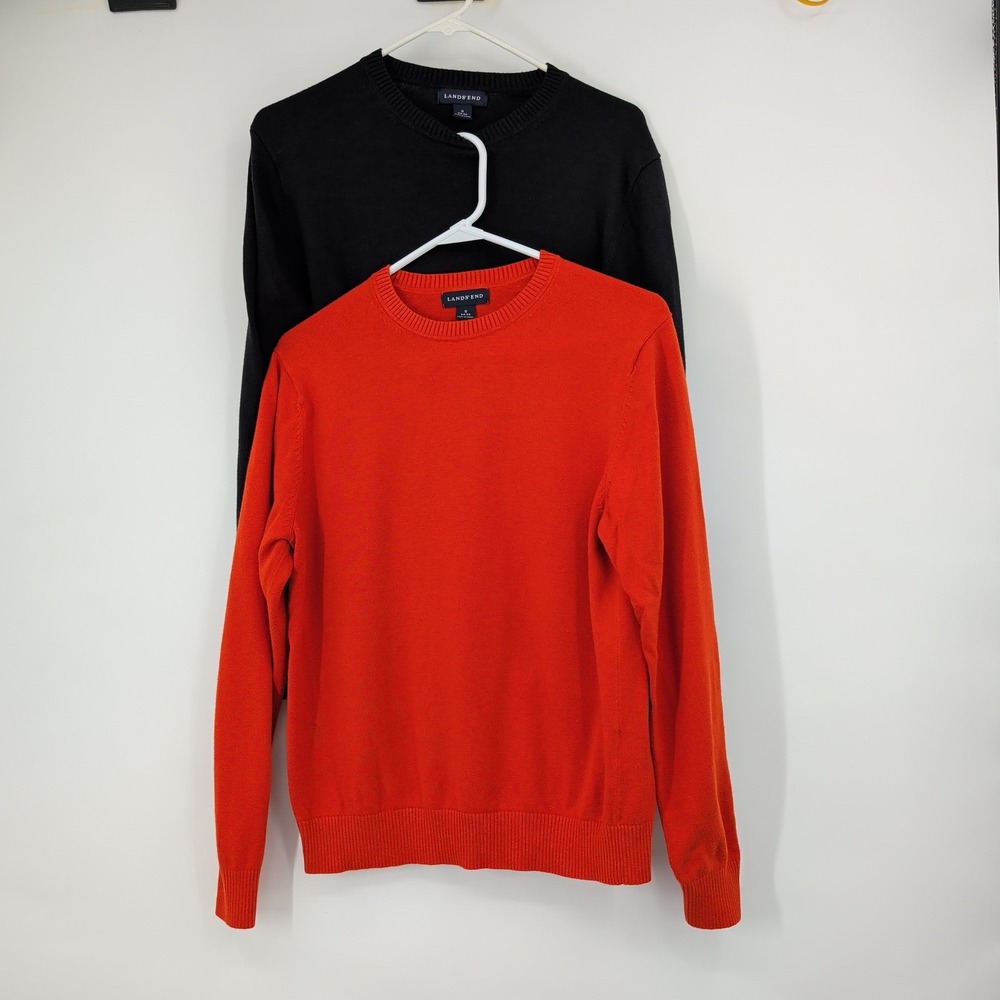 Lands End Drifter Crewneck Sweater 2 Pack Orange Black Rayon Blend Small 34-36